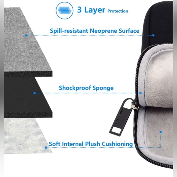 New 13 Inch Waterproof Neoprene Water Resistent Laptop Sleeve - Picture 3 of 10